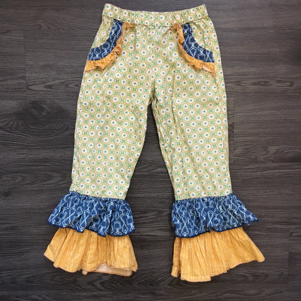 Girls 5T Triple Ruffle Flare Pants Printed Stretch